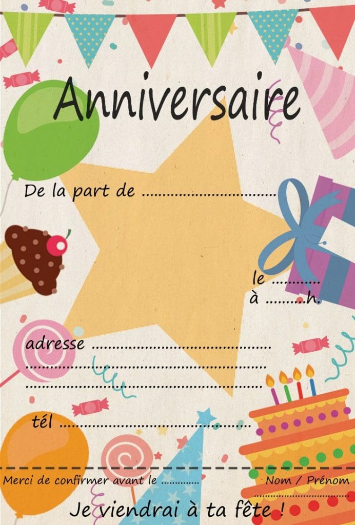 carte d'invitation gratuite pour un anniversaire à imprimer de chez soi