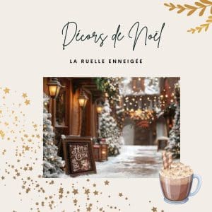séance photo de Noël en famille avec décor chocolat chaud et ruelle décorée pour les fêtes